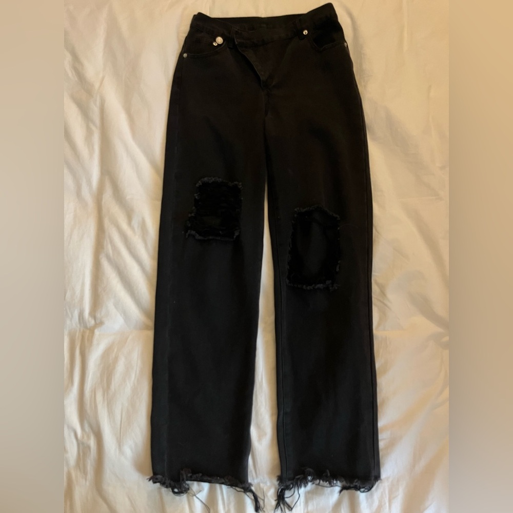 black ripped wide leg baggy jeans